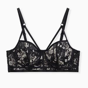 BLACK SKULL FLORAL UNLINED UNDERWIRE BRALETTE